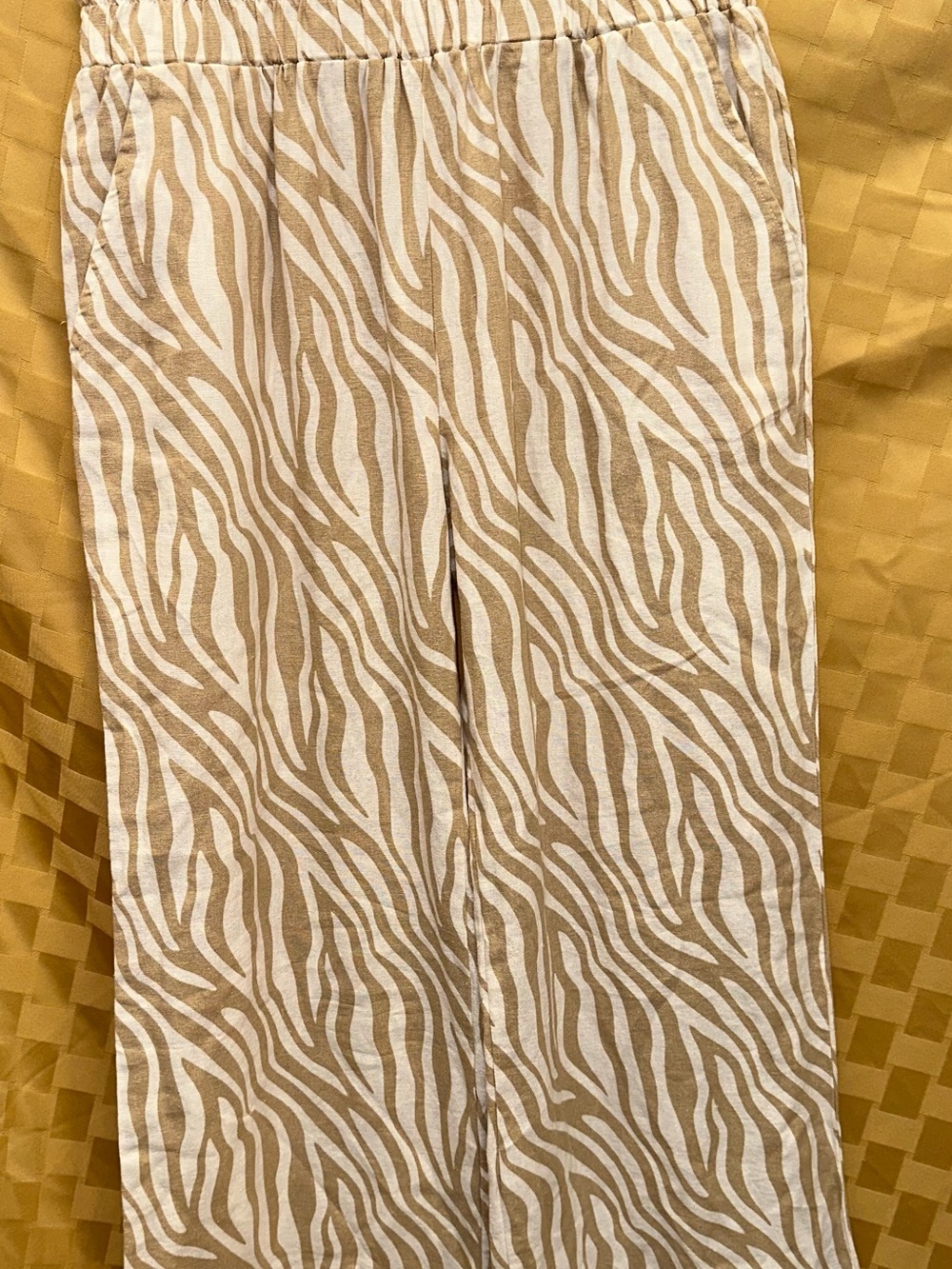 Sincerely Jules Tan and White Zebra-Print Wide Leg Trousers